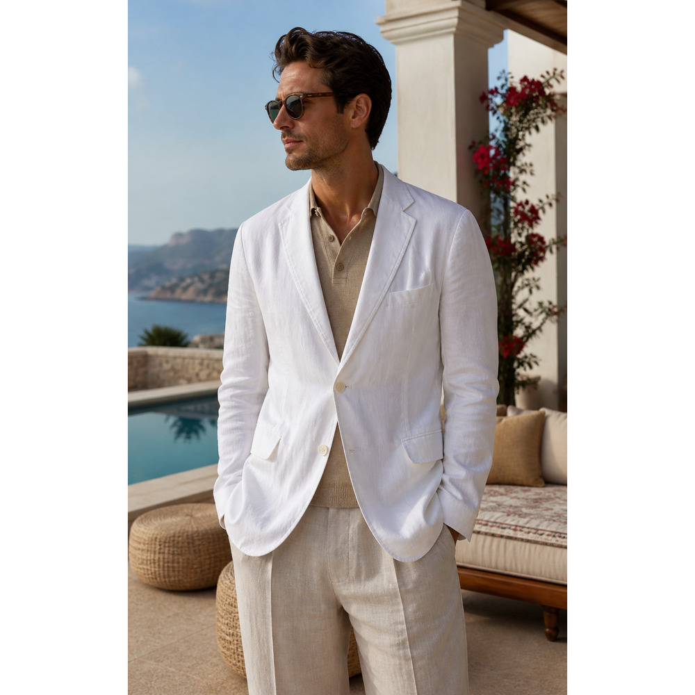 Adolfo men's Vintage 100% Linen Jacket white 46R